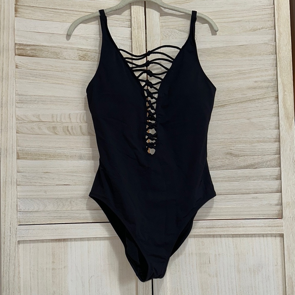 Black Strappy One-Piece Swimsuit